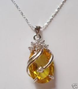 18&quot; PRETTY TOPAZ PENDANT NECKLACE FREE CHAIN Pictures, Images and Photos