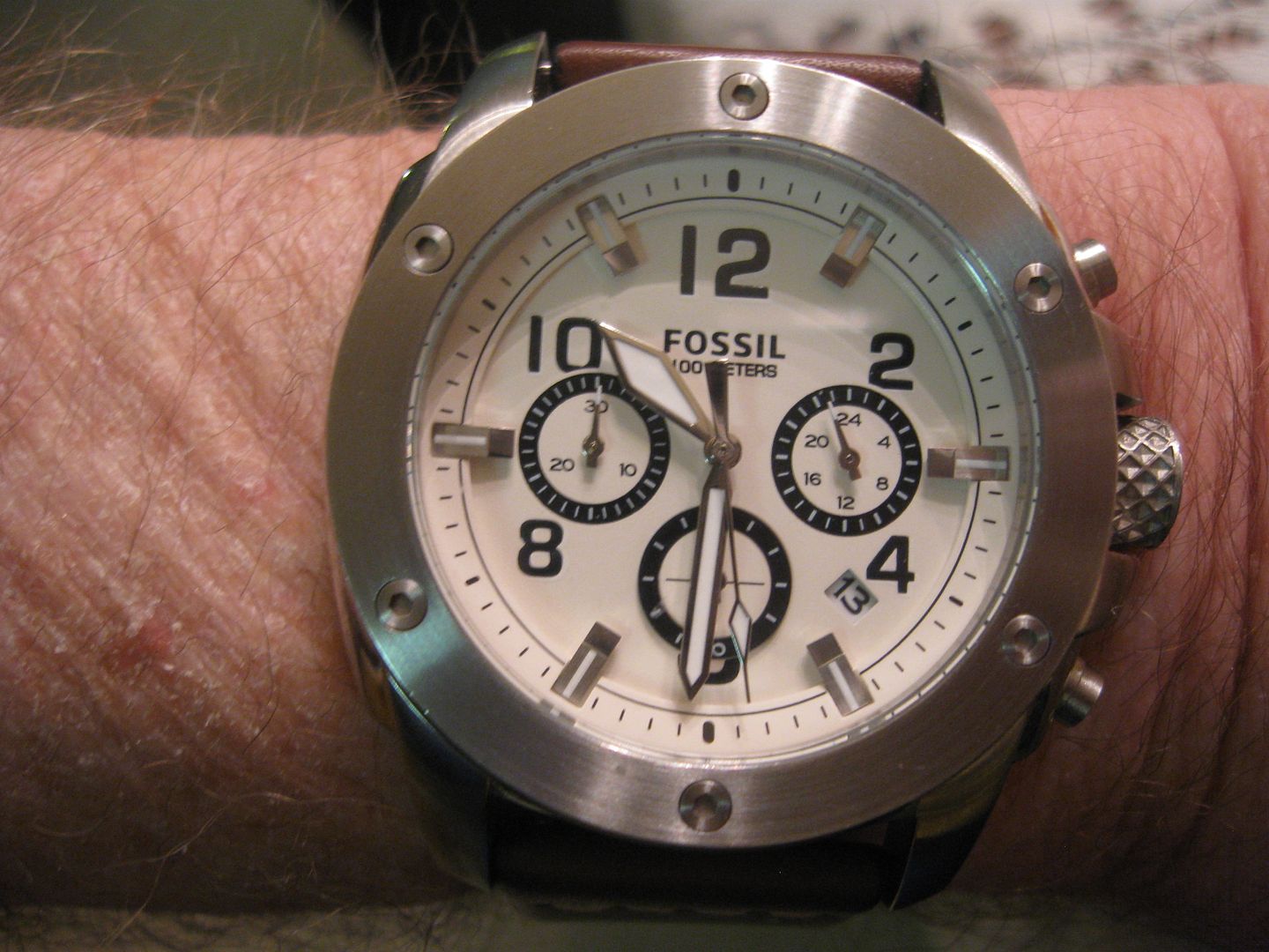 FOSSIL.White.Dialed.Chronographbrown.lea
