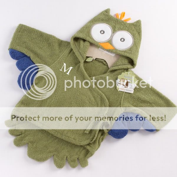   Owl Hooded Terry Spa Robe Green Baby Shower Welcome Gift Favors  