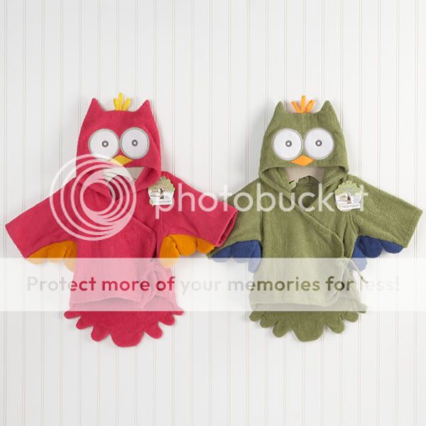   Owl Hooded Terry Spa Robe Green Baby Shower Welcome Gift Favors  