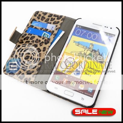 Leopard Leder Tasche Hülle Etui Rückstand für Samsung i9220 N7000